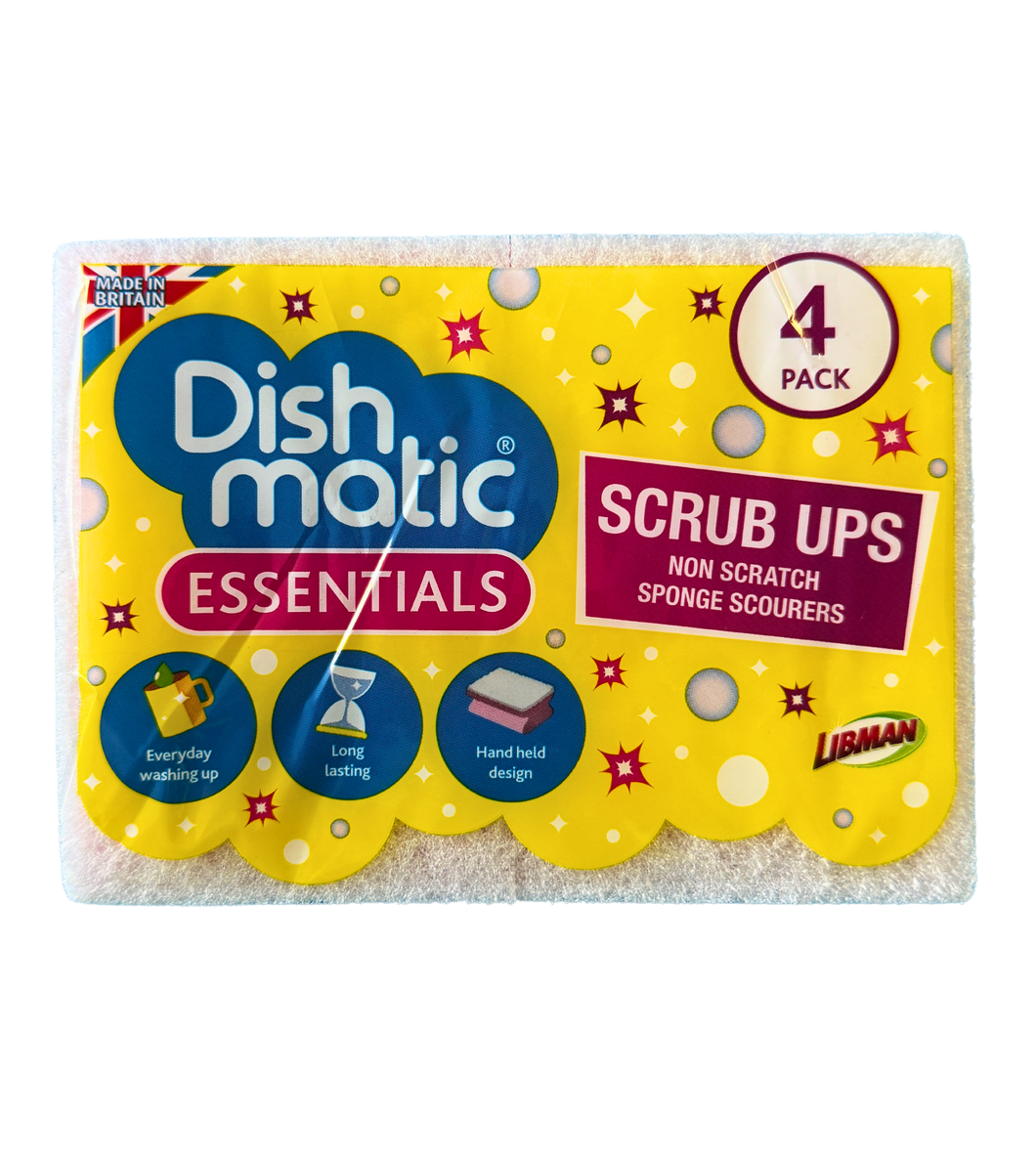 Dishmatic Essentials Scrub Ups Non Scratch Sponge Scourers 4 Pack