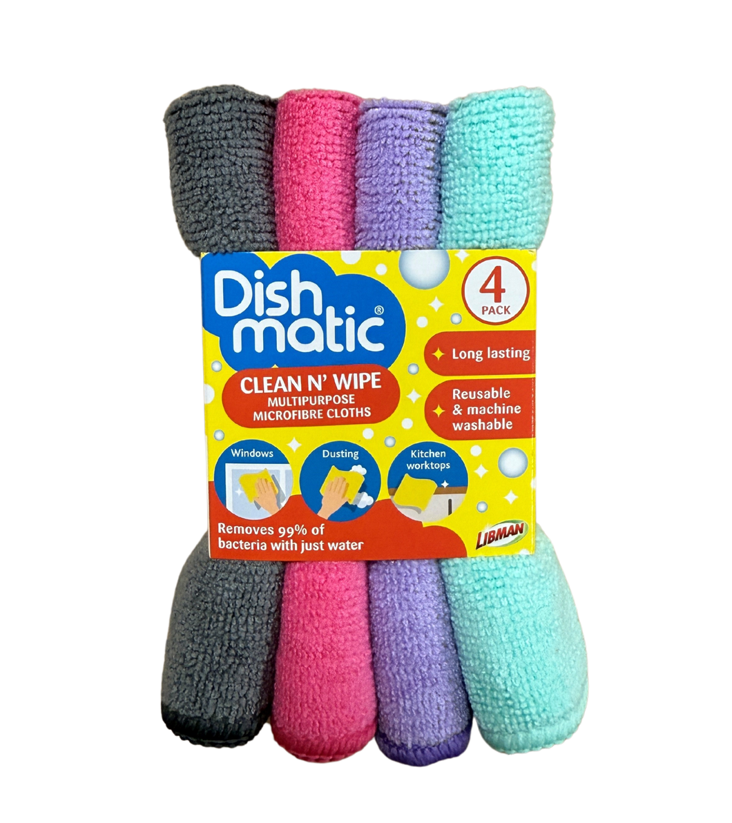 Dishmatic Clean N' Wipe Multipurpose Microfibre Cloths 4 Pack